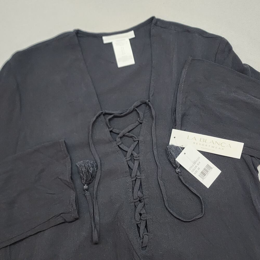 La Blanca Resort Wear Cover‎ Up Dress Tassels Style LB3VL55 Black Size M NWT
